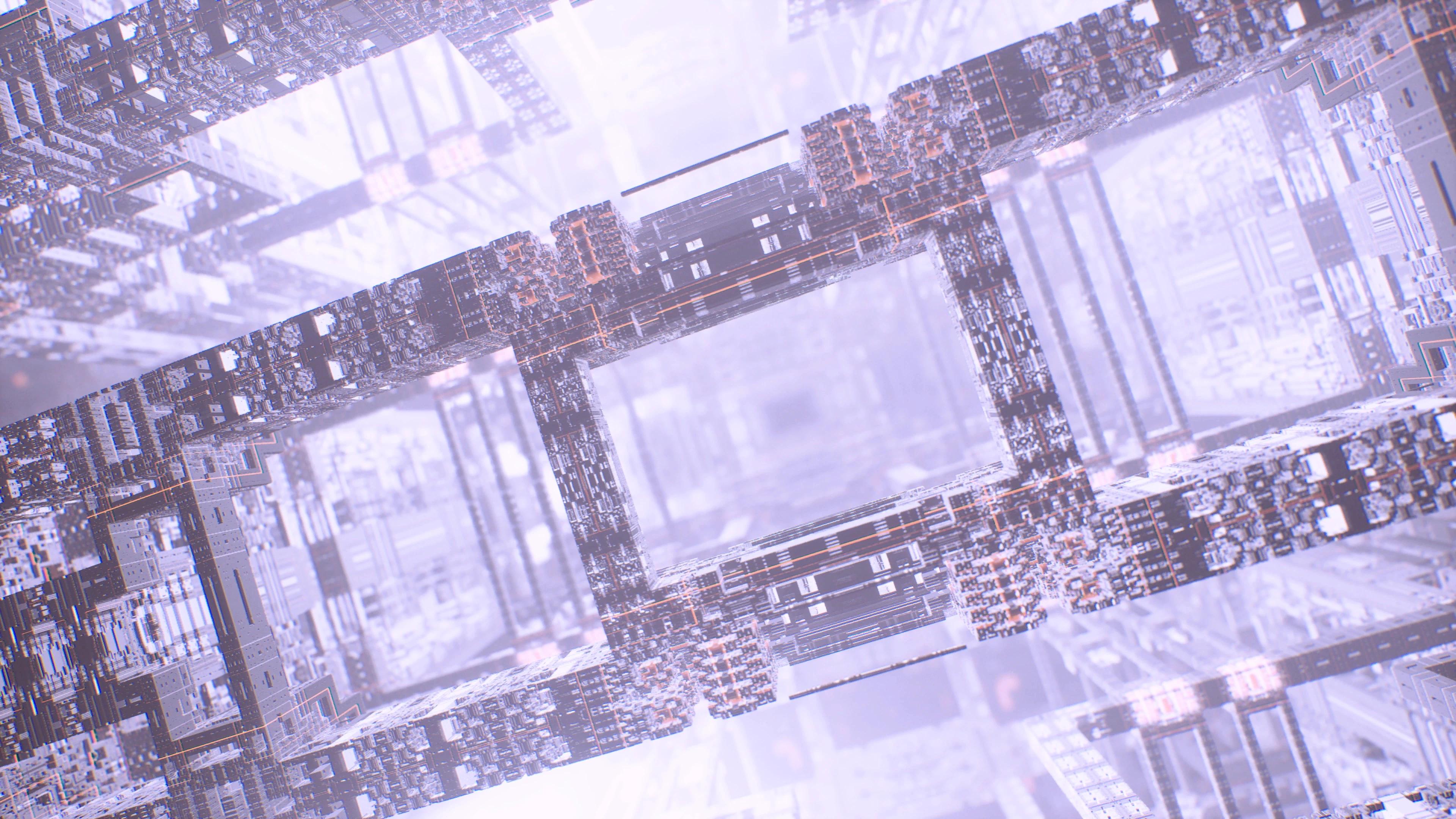 3D light purple structure made up of microchips