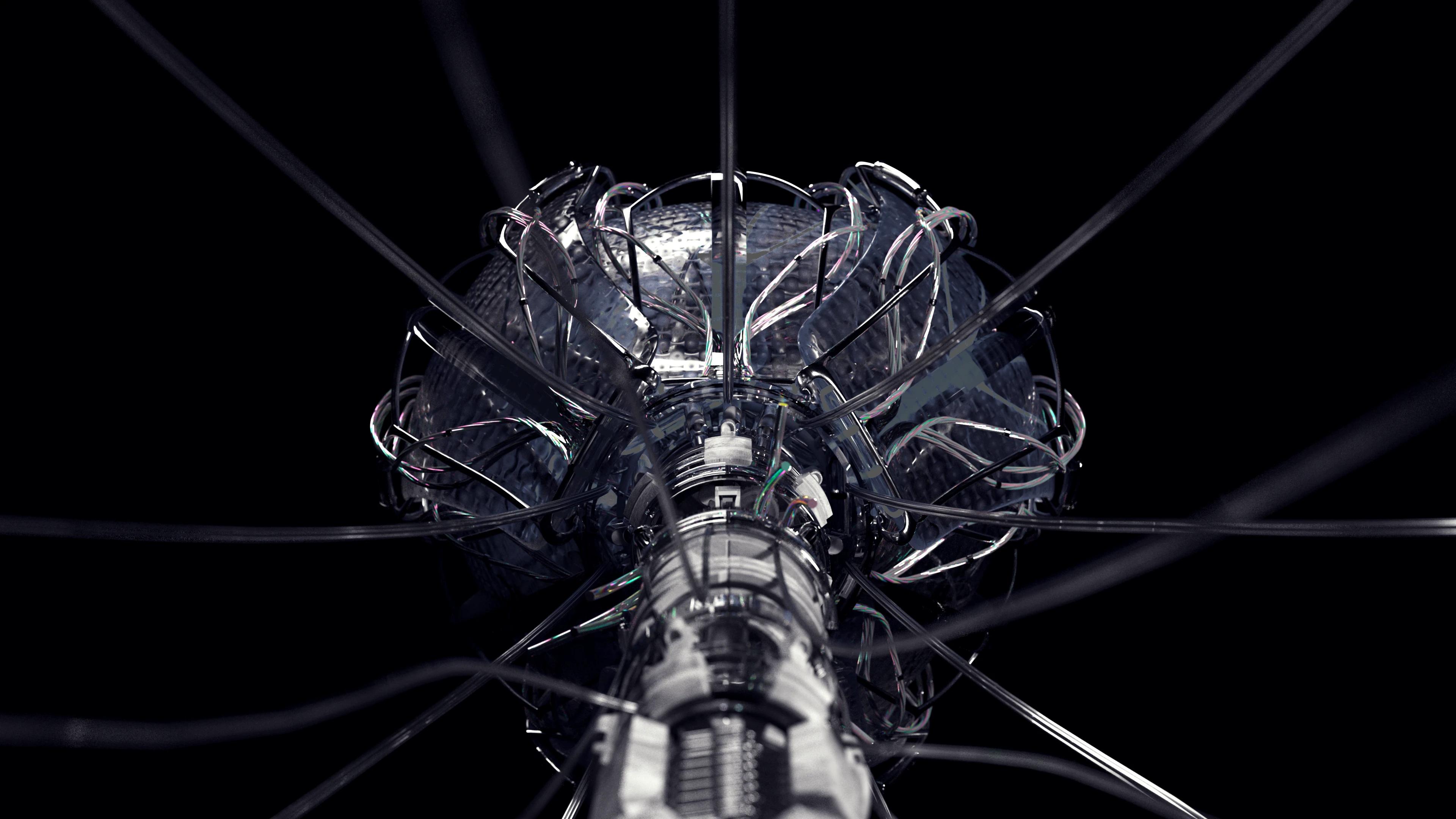Robotic flower from below the petals with no lights on