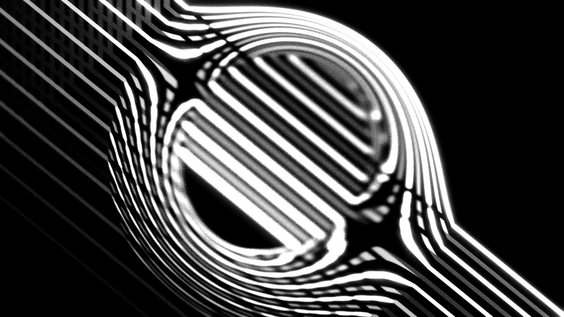Diagonal white lines with a circle in the middle