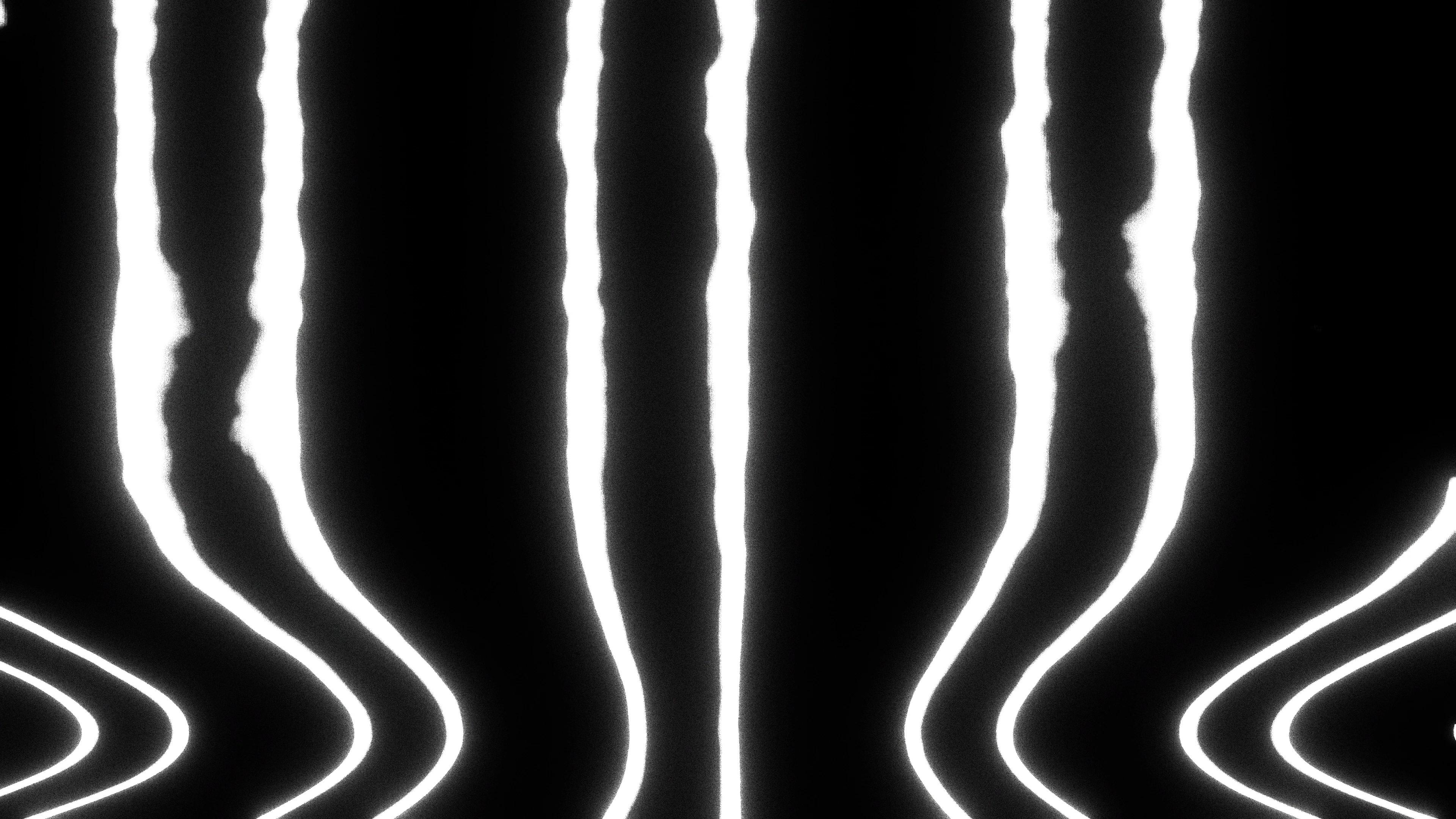 Thick warping white lines going down a black background