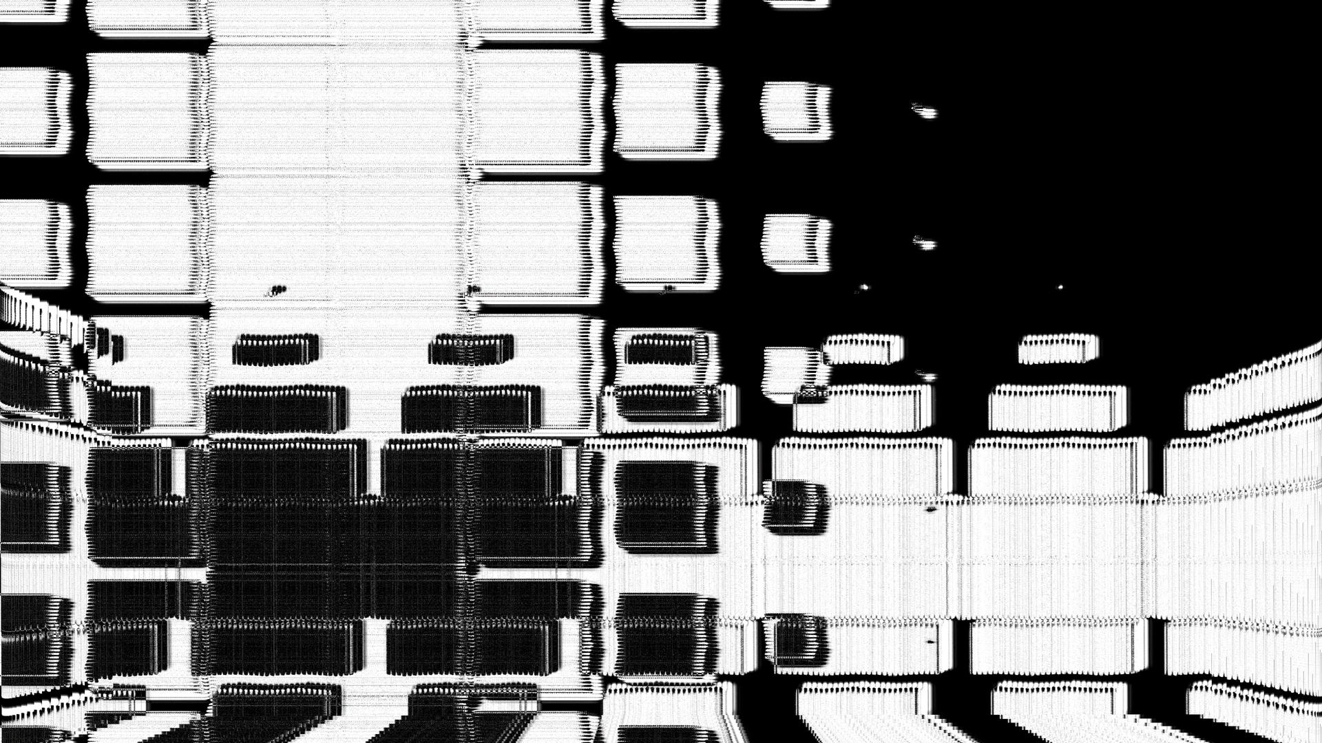 Black and white oblong shapes blobbing together