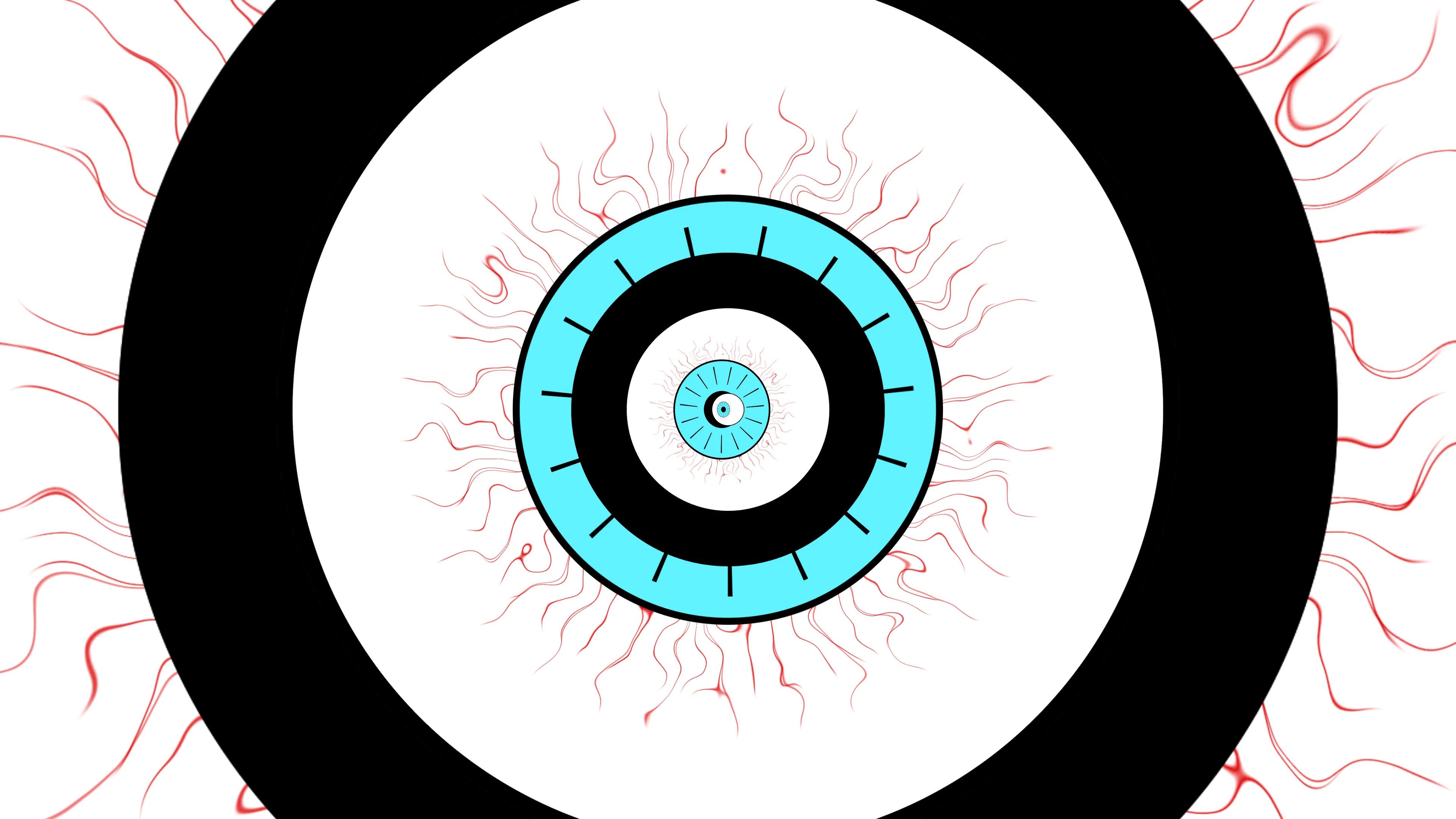 Tunnel of illustrated eyeball with veins and blue iris