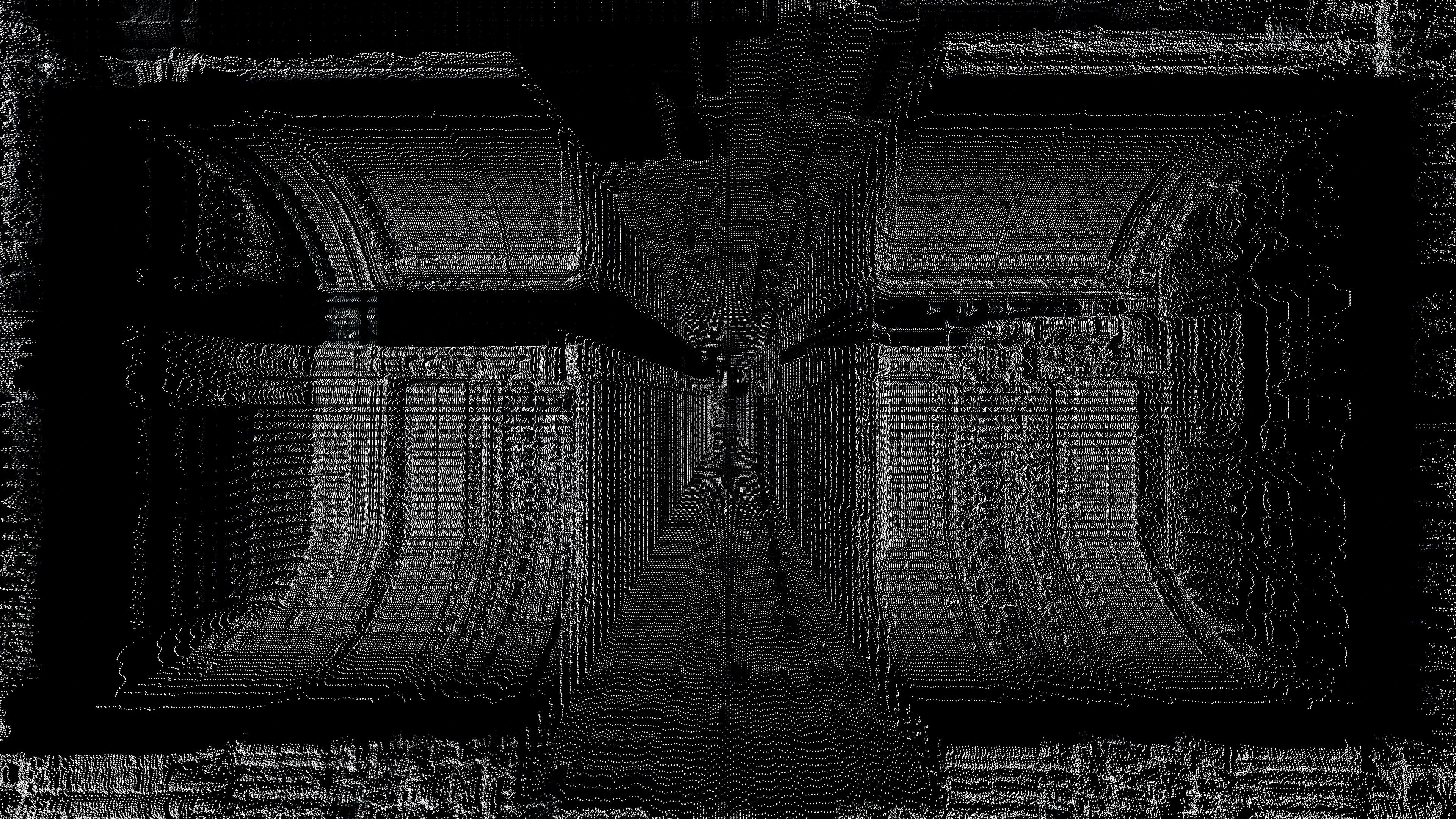 Fine white lines creating an illusion of depth against a black background