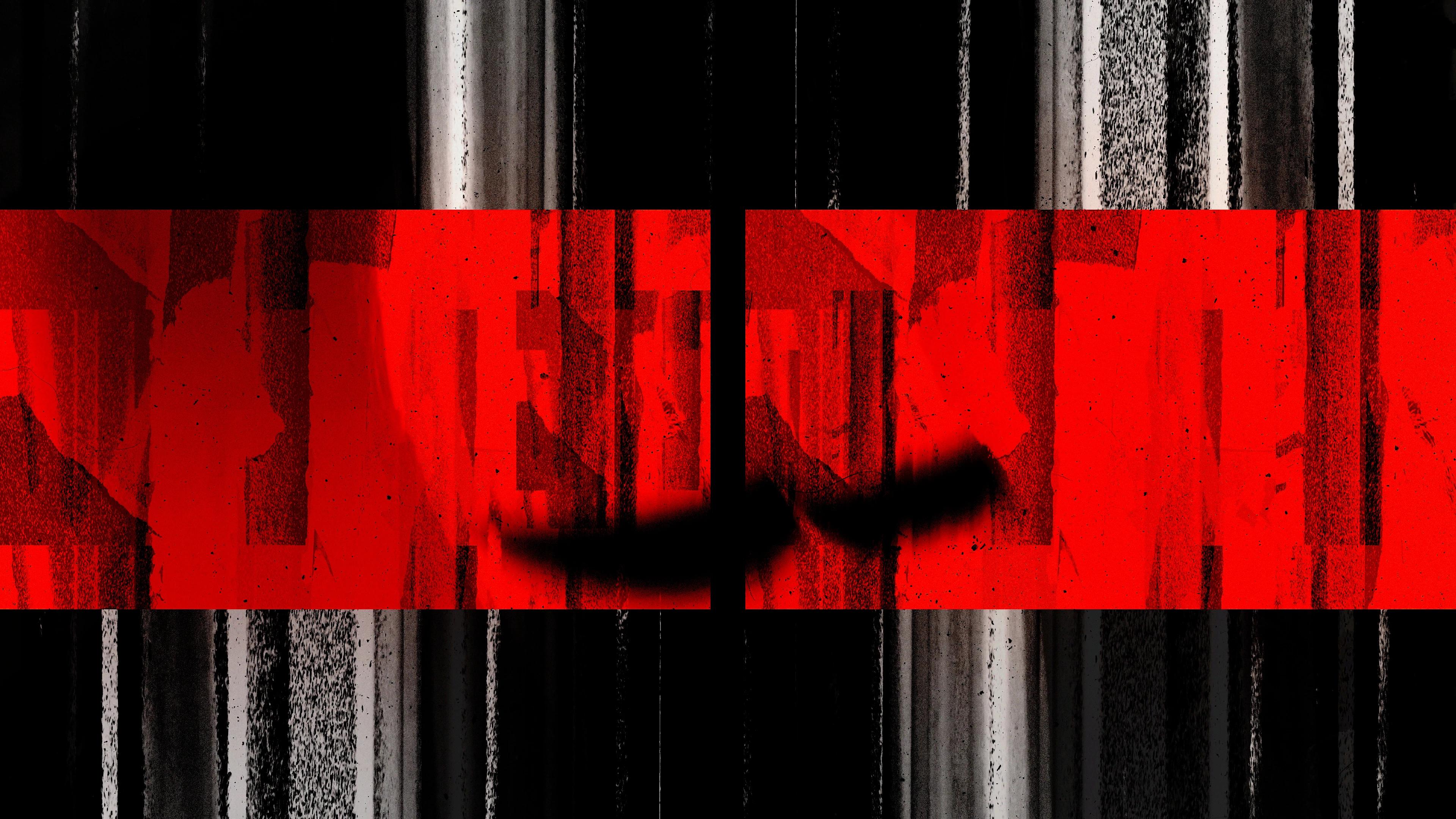 Horizontal red strip against striped monochrome background