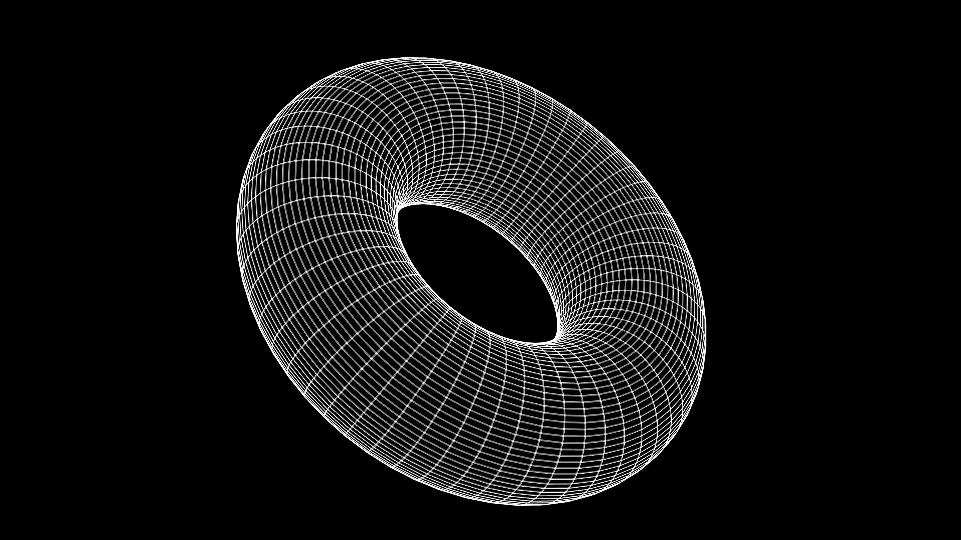 Donut shape made up of white lines on black background