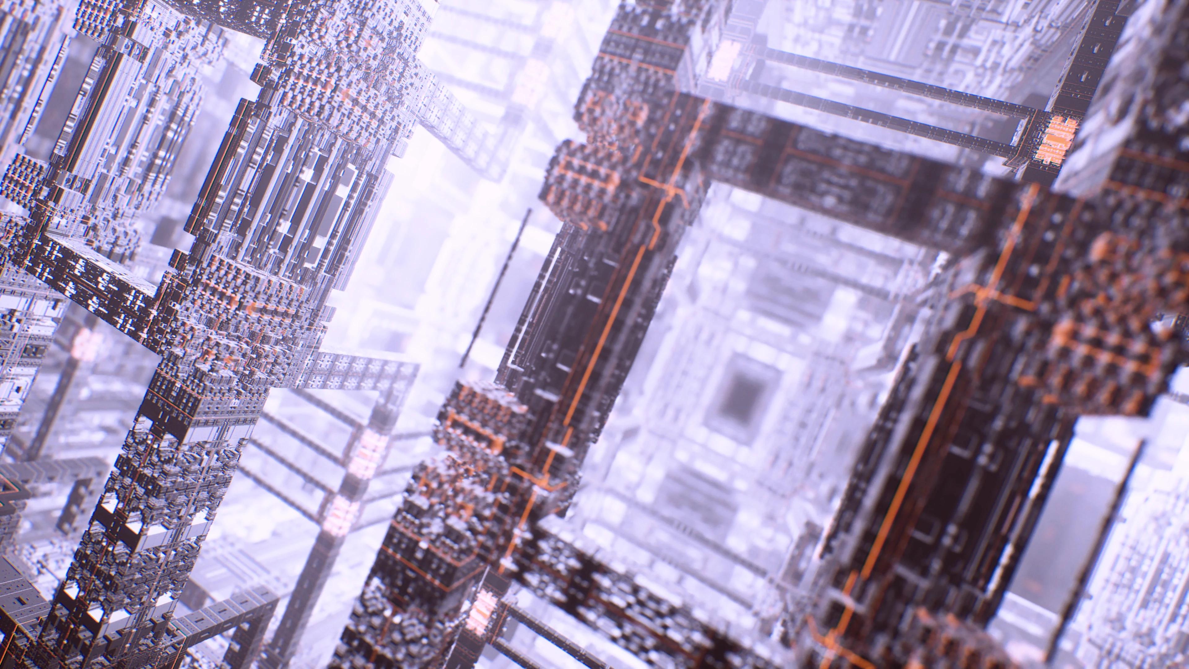 3D light purple structure made up of microchips