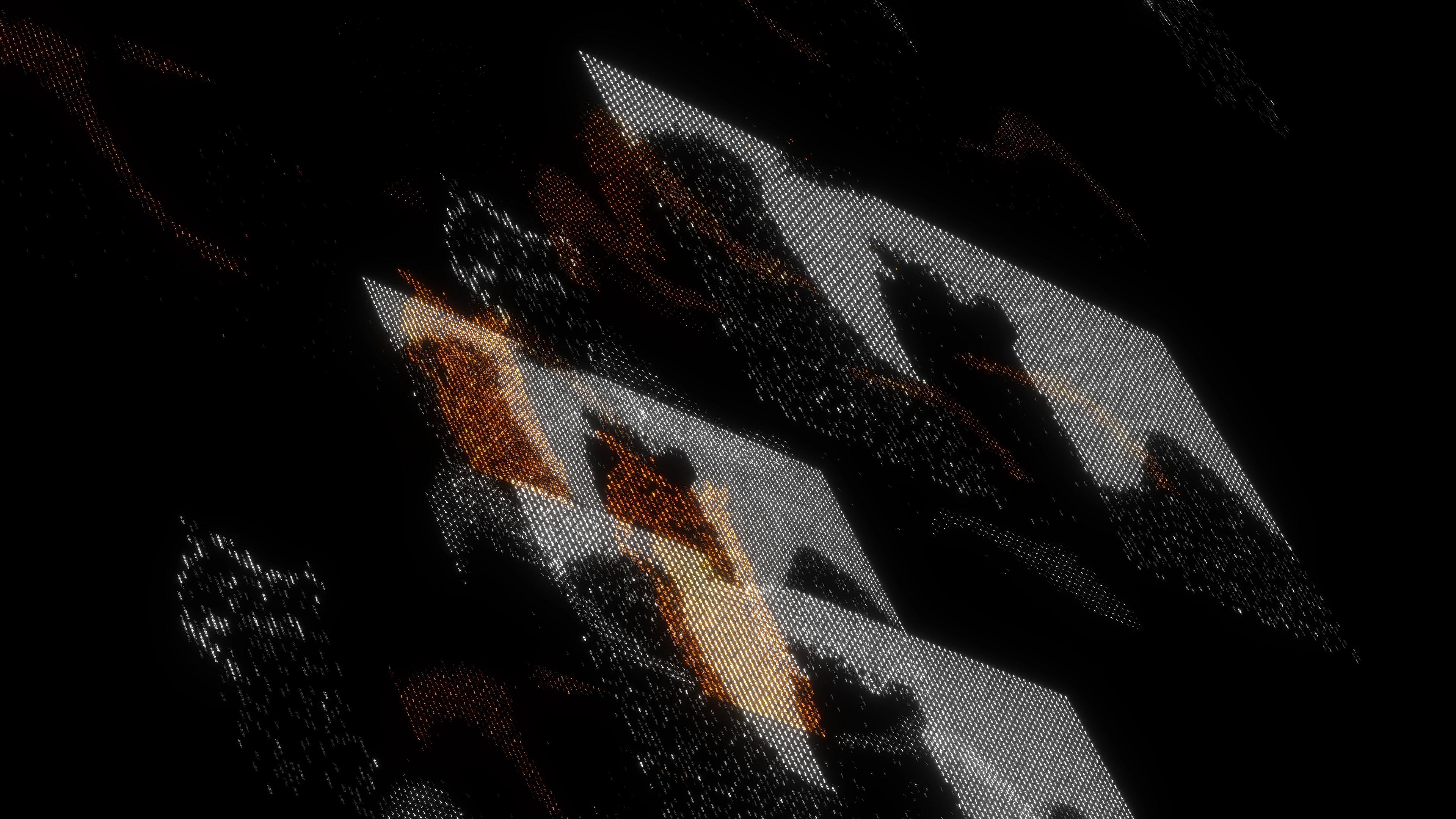 Layered screens falling behind each other against a black backdrop