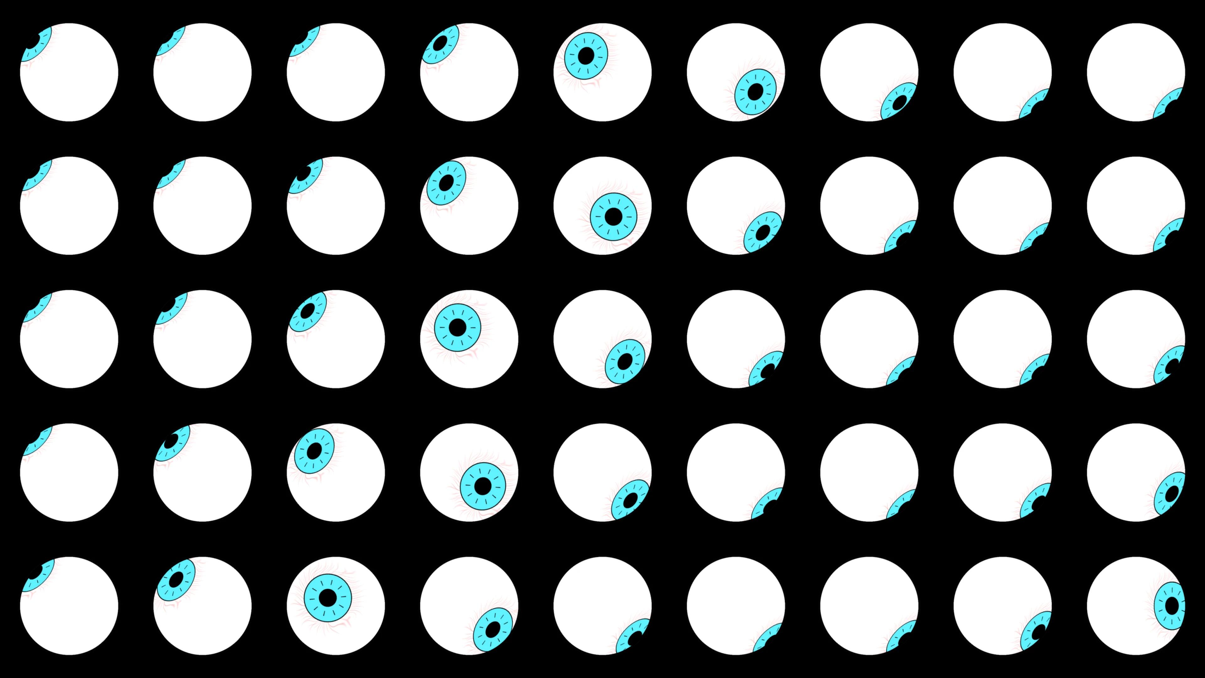 Rows of 2D blue eyeballs with pupils looking in all directions