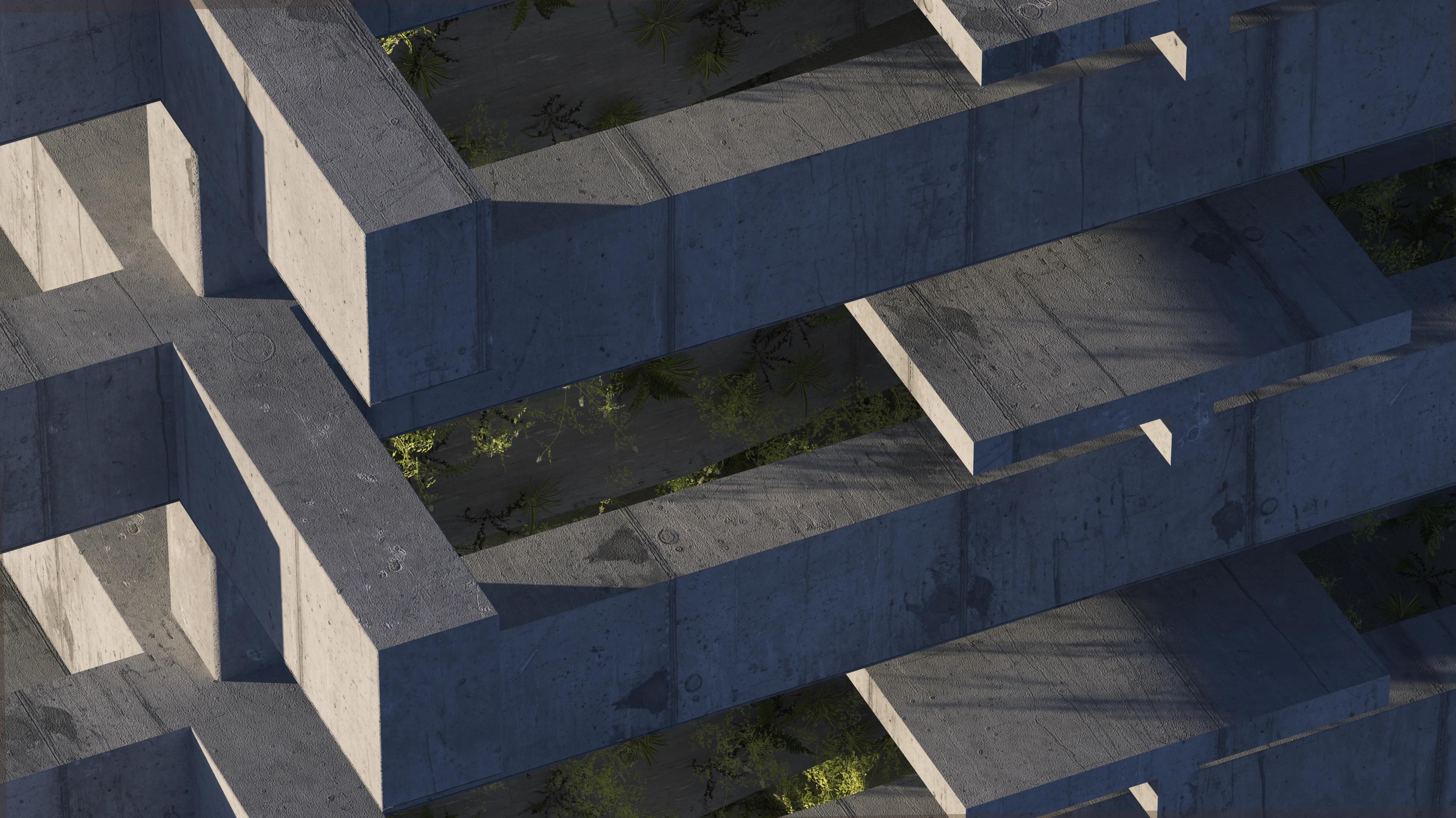 Concrete walls connected together in grids