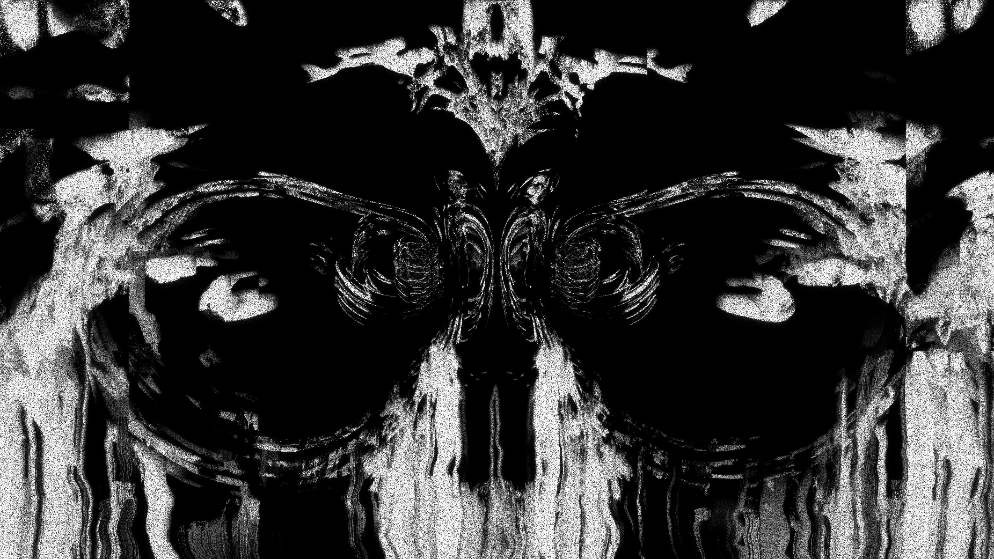 Faint eyes made up of grey lines pushing through a screen