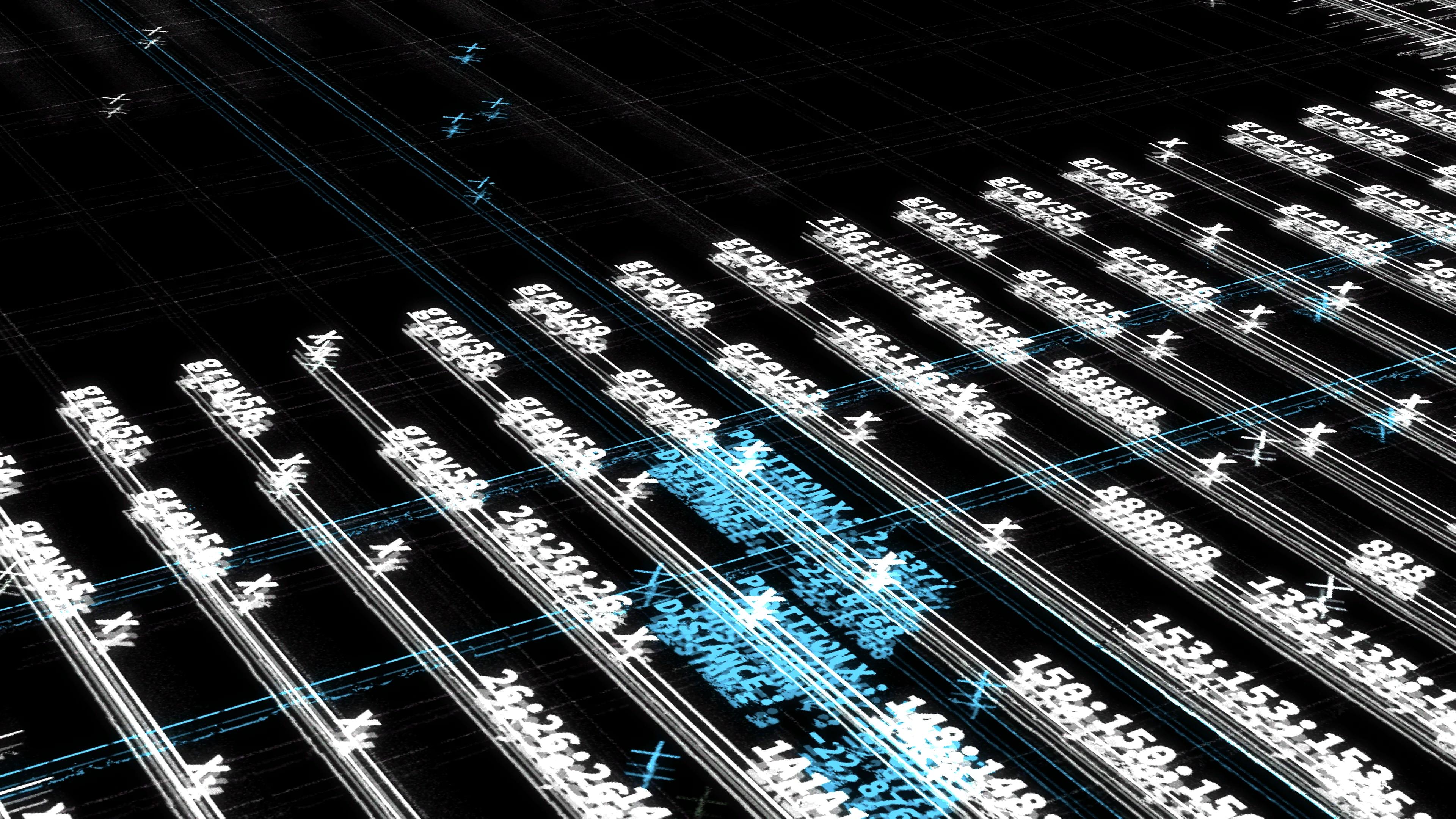 Close-up of a computer screen with white and blue layered text