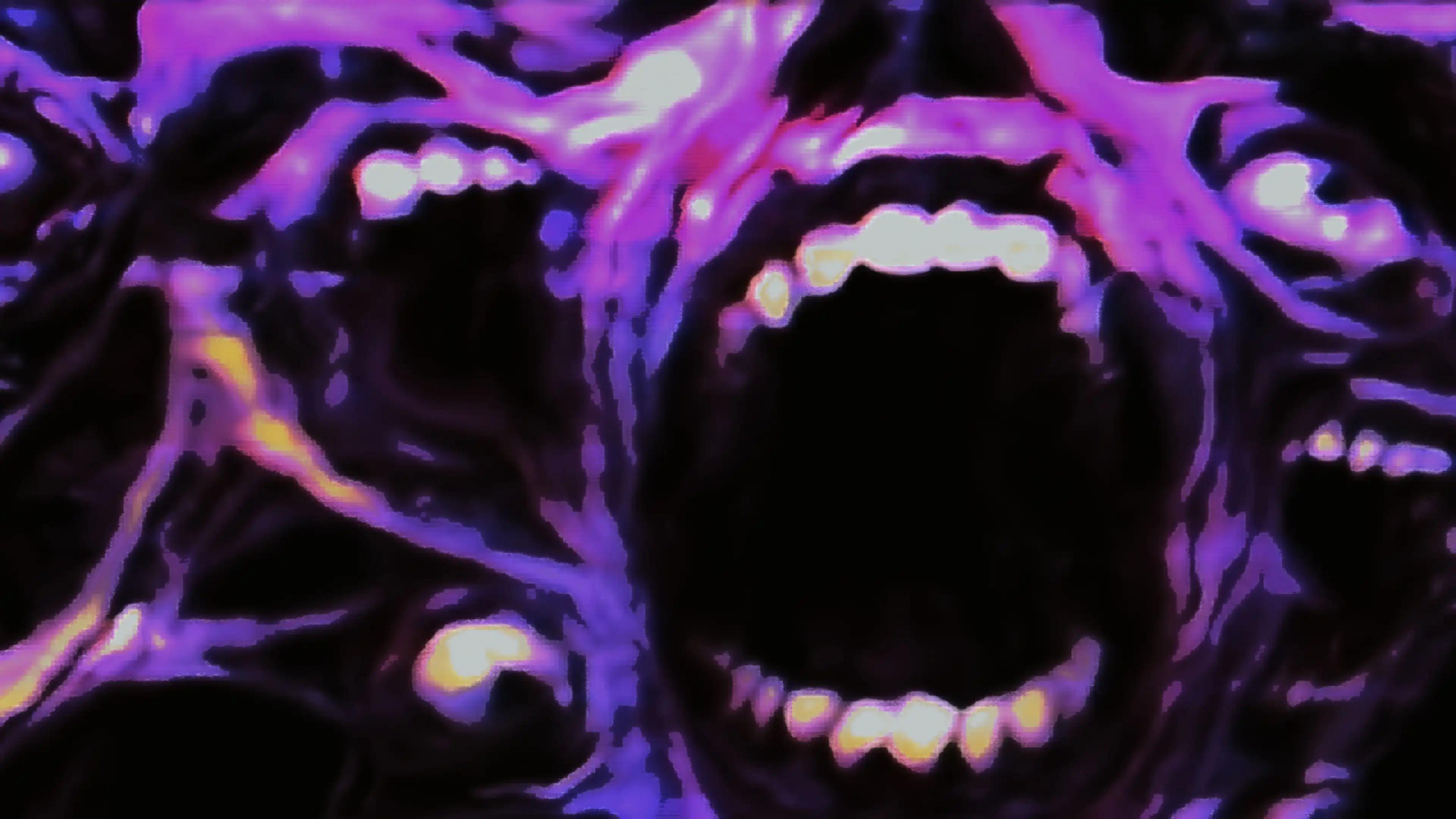 Scary bug-eyed glitchy monster jumps out from the screen