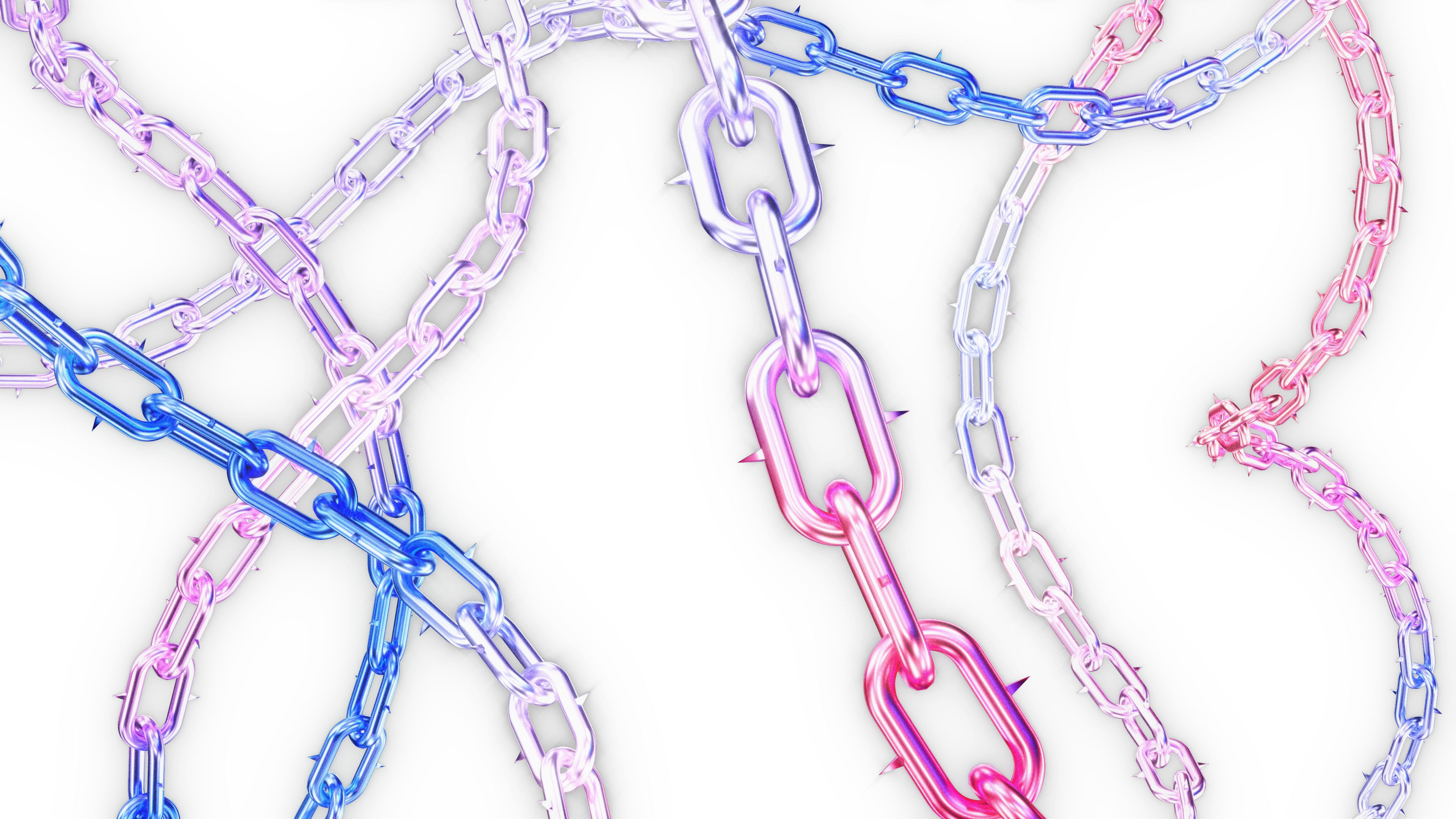 Blue and pink chain snaking across the page