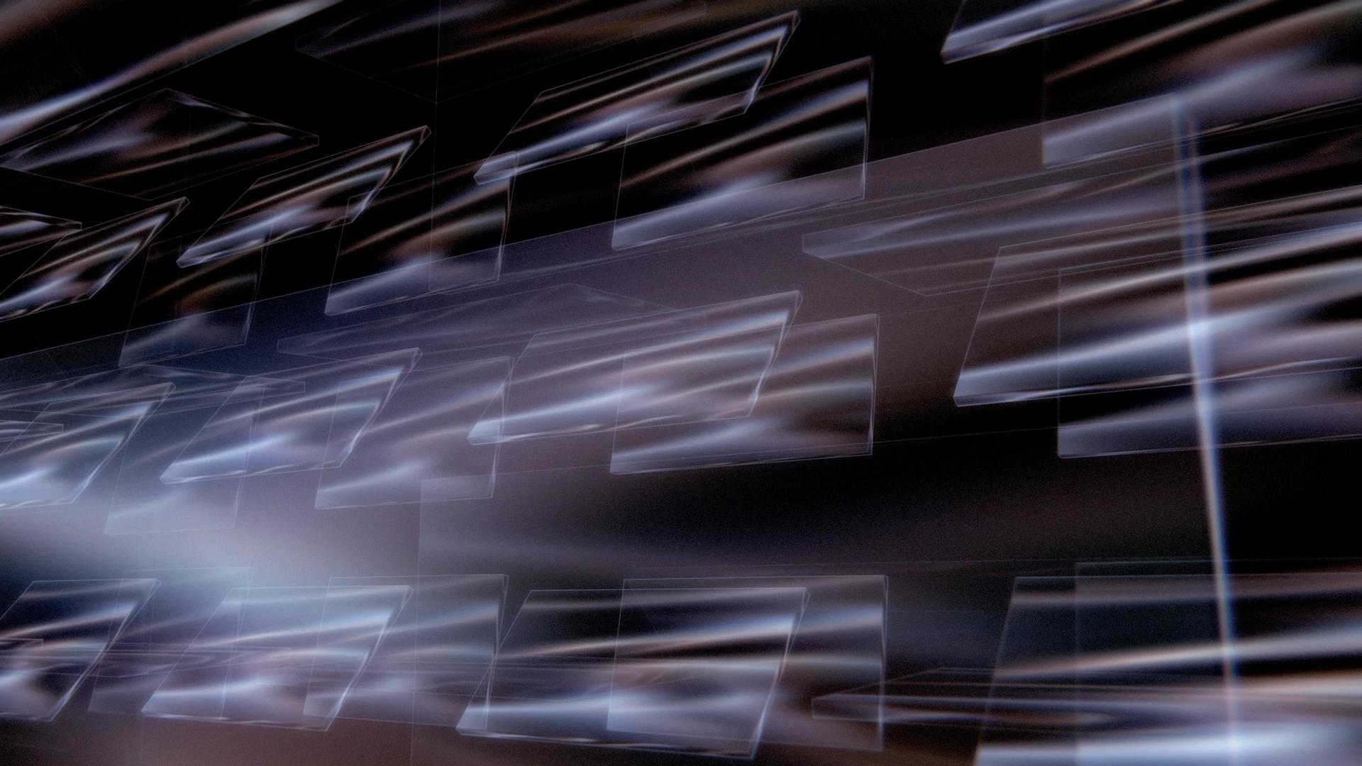 Transparent glass panels in rows 