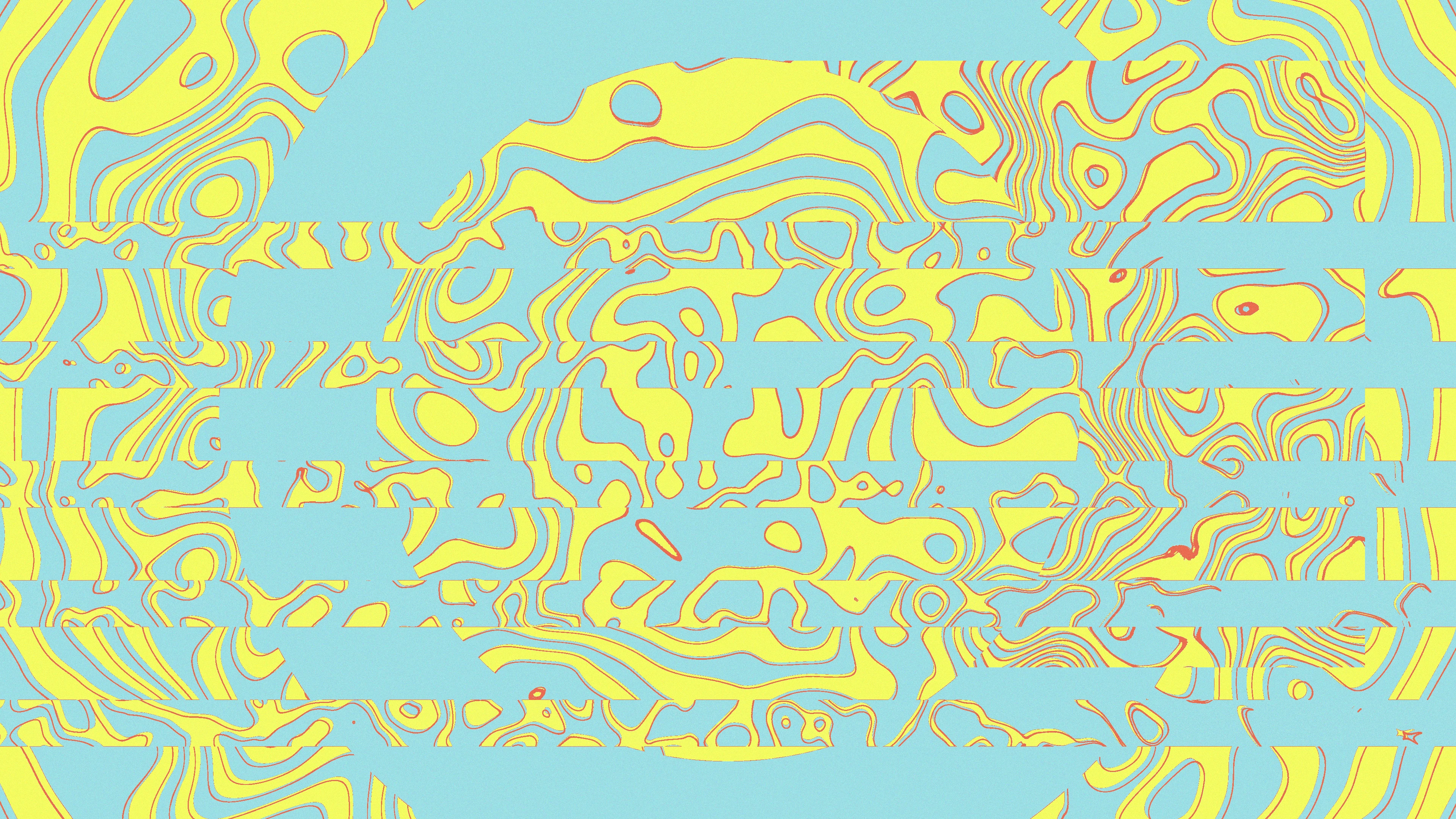 Yellow squiggles in strips over a light blue background