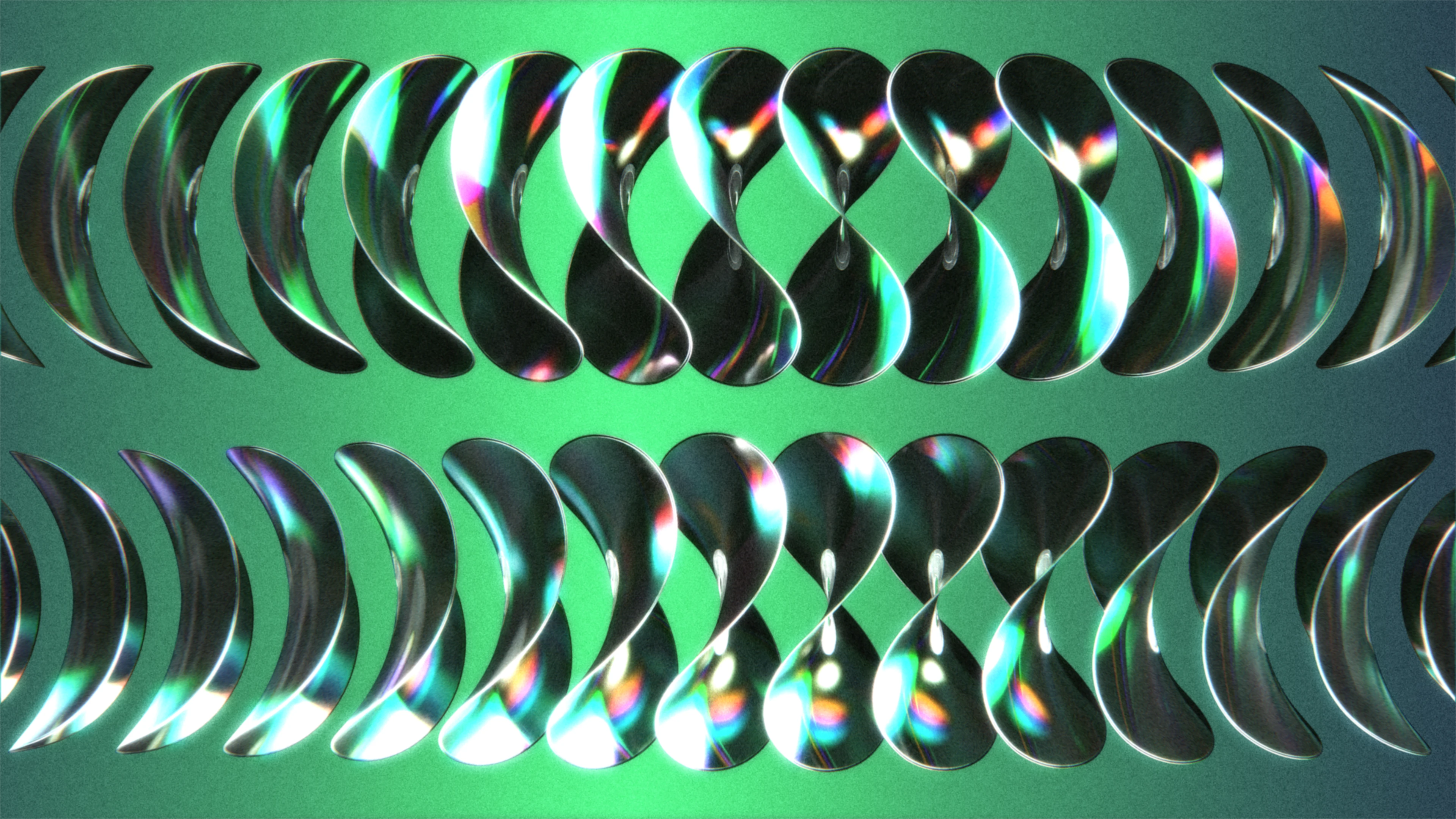 2 horizontal rows on curved CDs against green gradient