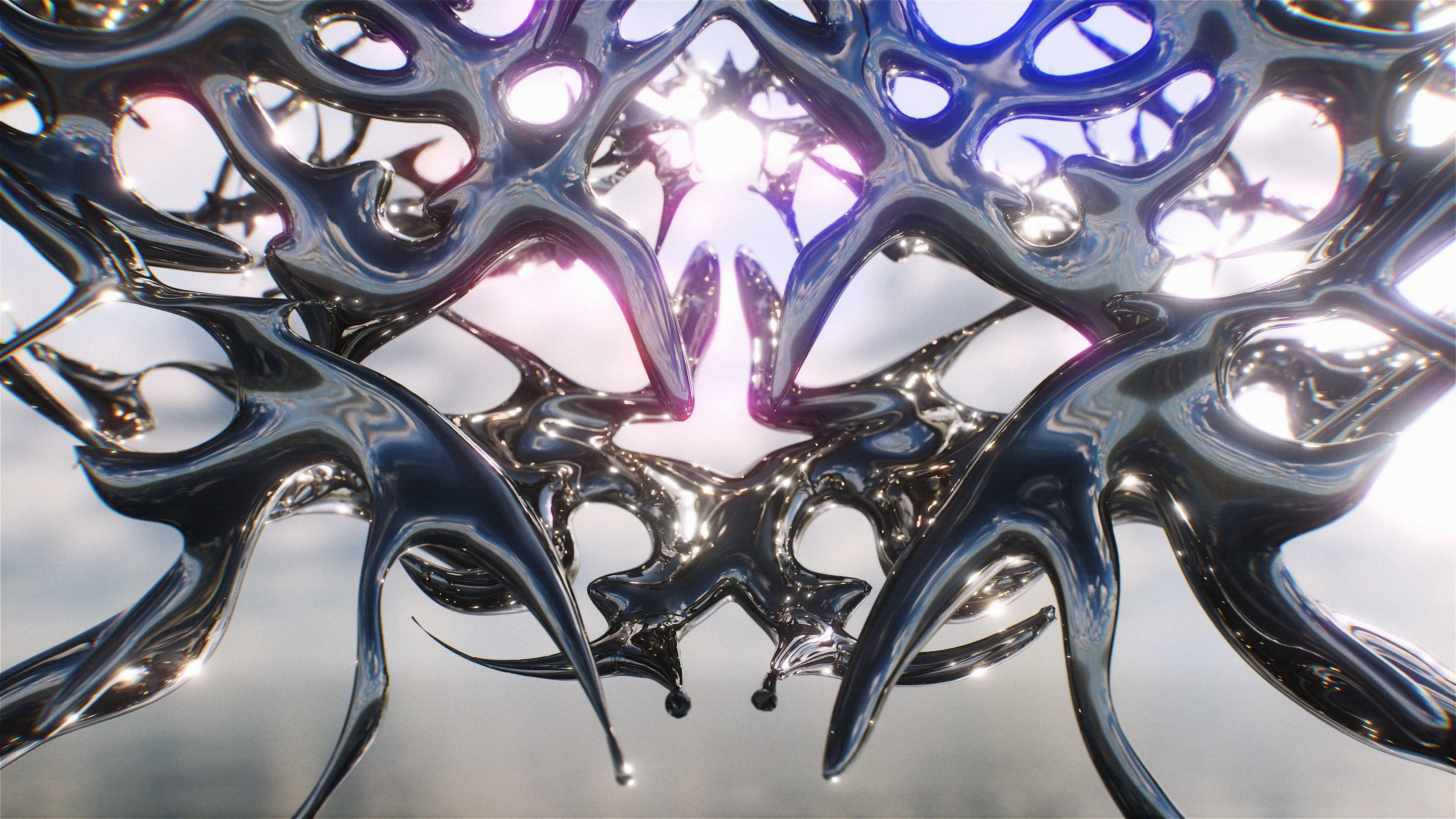 Dark chrome structure with light flaring in the middle