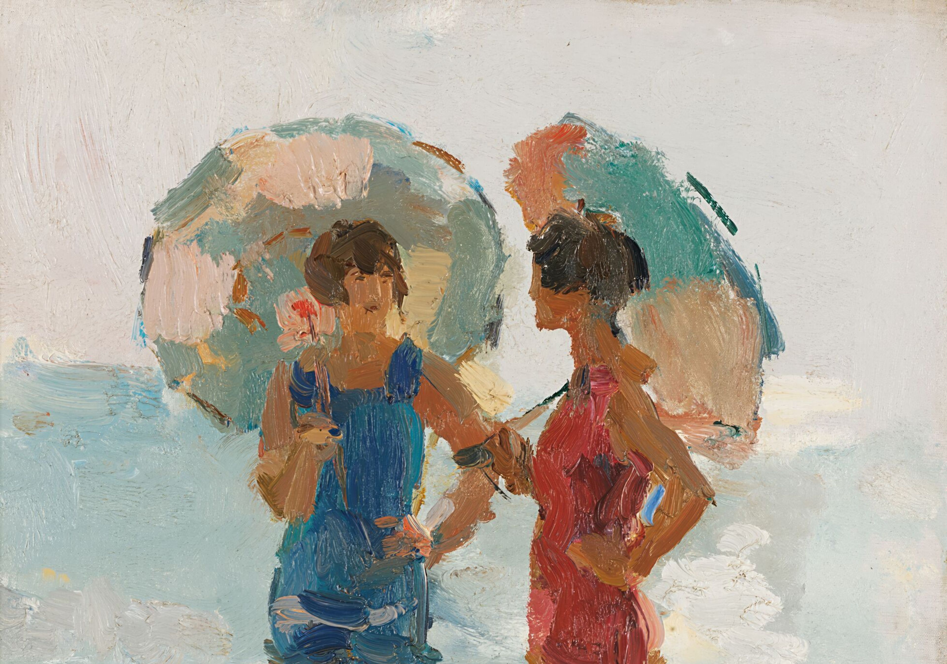 Isaac Israels, _Met parasol op het strand, Viareggio_, 1923-1924 Twee figuren met parasols op het strand