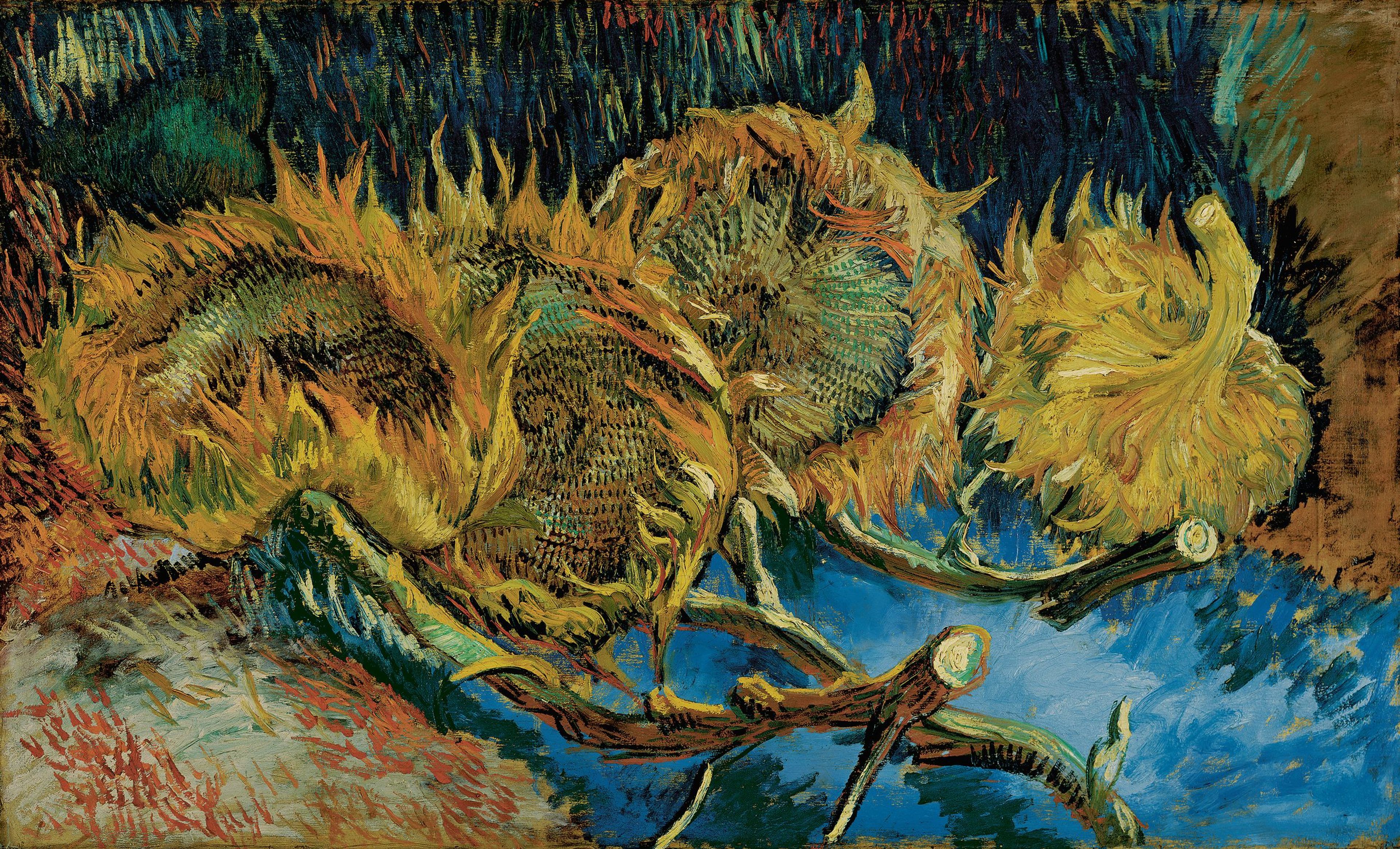 Vincent van Gogh, Vier uitgebloeide zonnebloemen, augustus-oktober 1887 Vincent van Gogh, Vier uitgebloeide zonnebloemen, augustus-oktober 1887