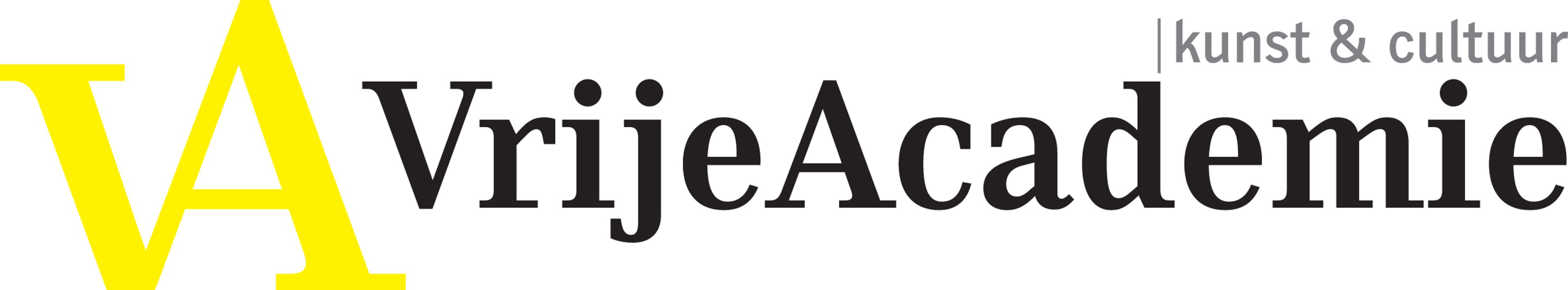 Logo on a white background with the letters “VA” on the left in yellow capital letters, followed by the text “Vrije Academie” in black.