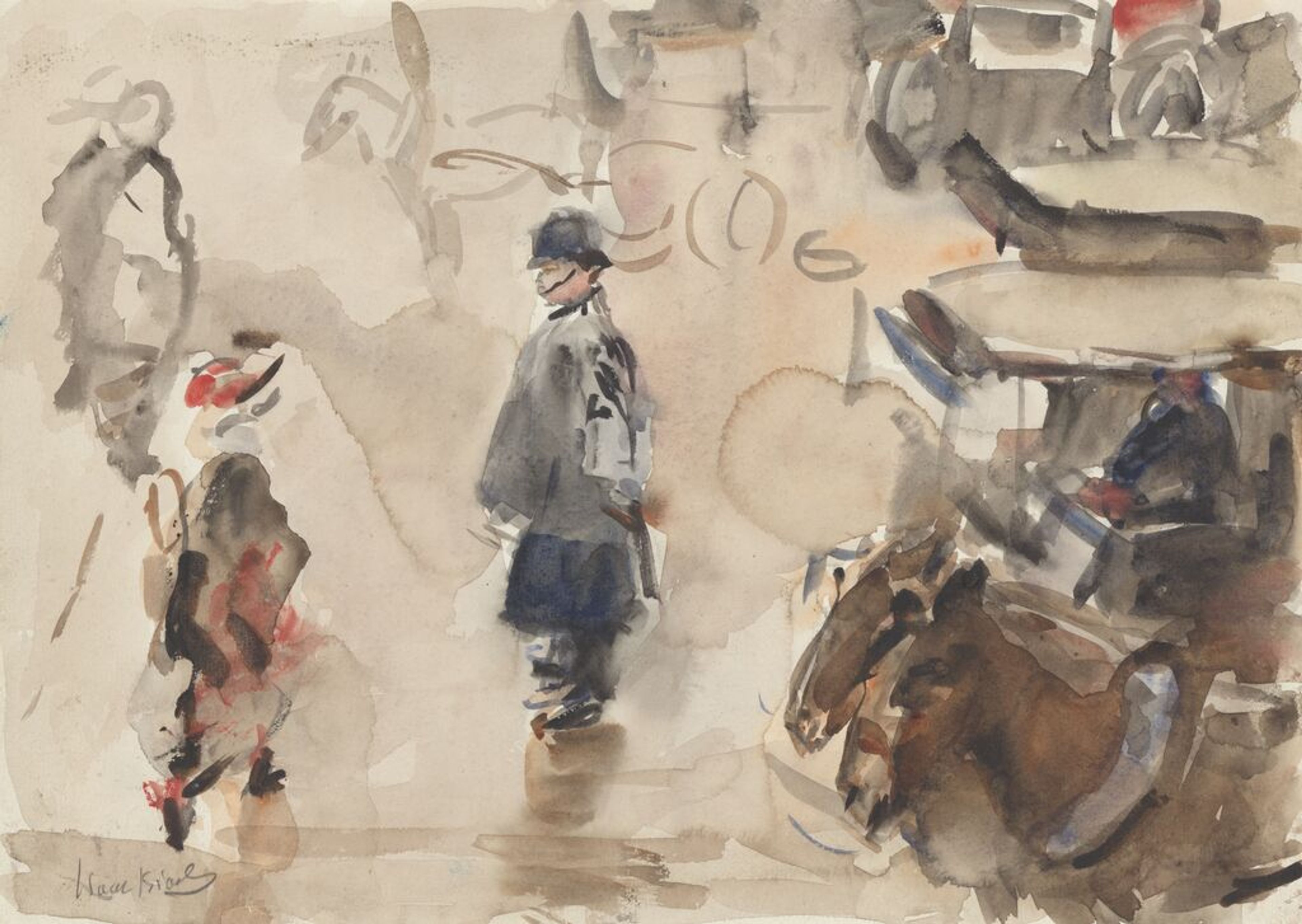 Isaac Israels, _Londens straattafereel bij regenweer_, 1913-1920 Isaac Israels, Londens straattafereel bij regenweer, 1913-1920
