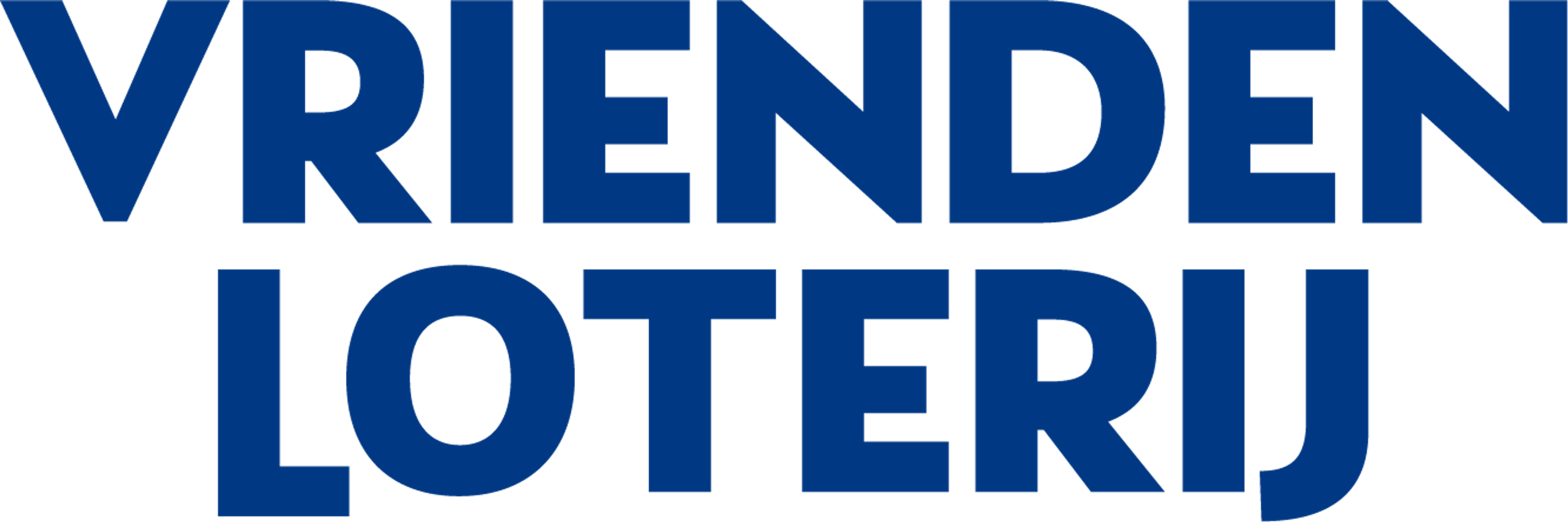 Logo in hoofdletters geschreven tekst in donkerblauwe letters Vrienden met daaronder Loterij