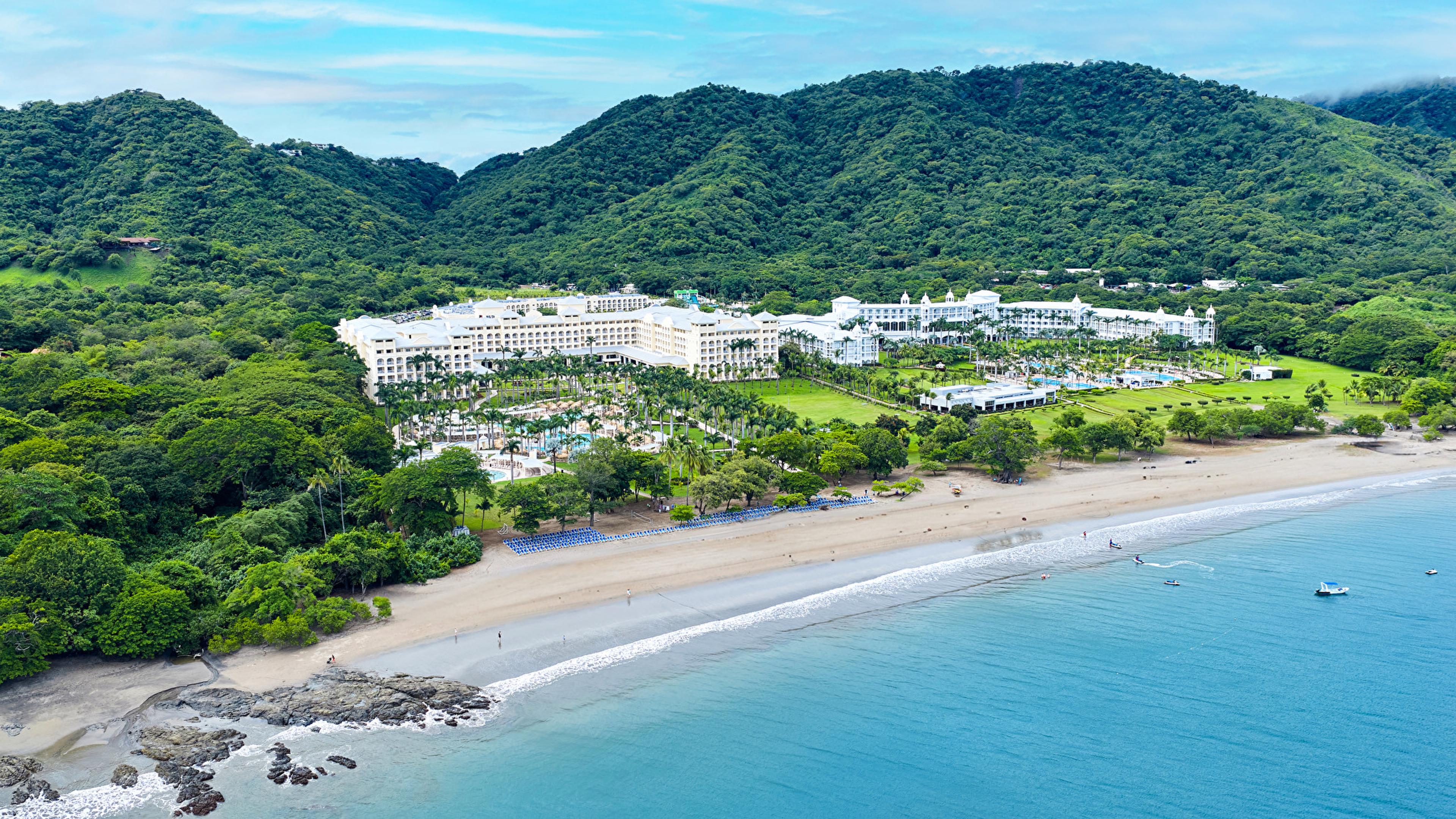 An aerial view of the Riu Guanacaste, between the hills and Matapalo beach