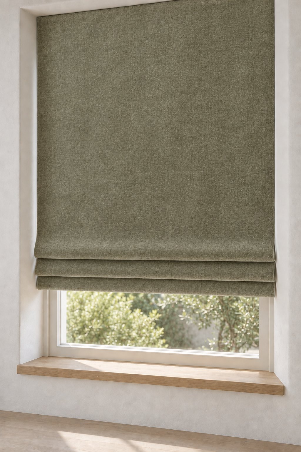 Artichoke cotton velvet Roman shade