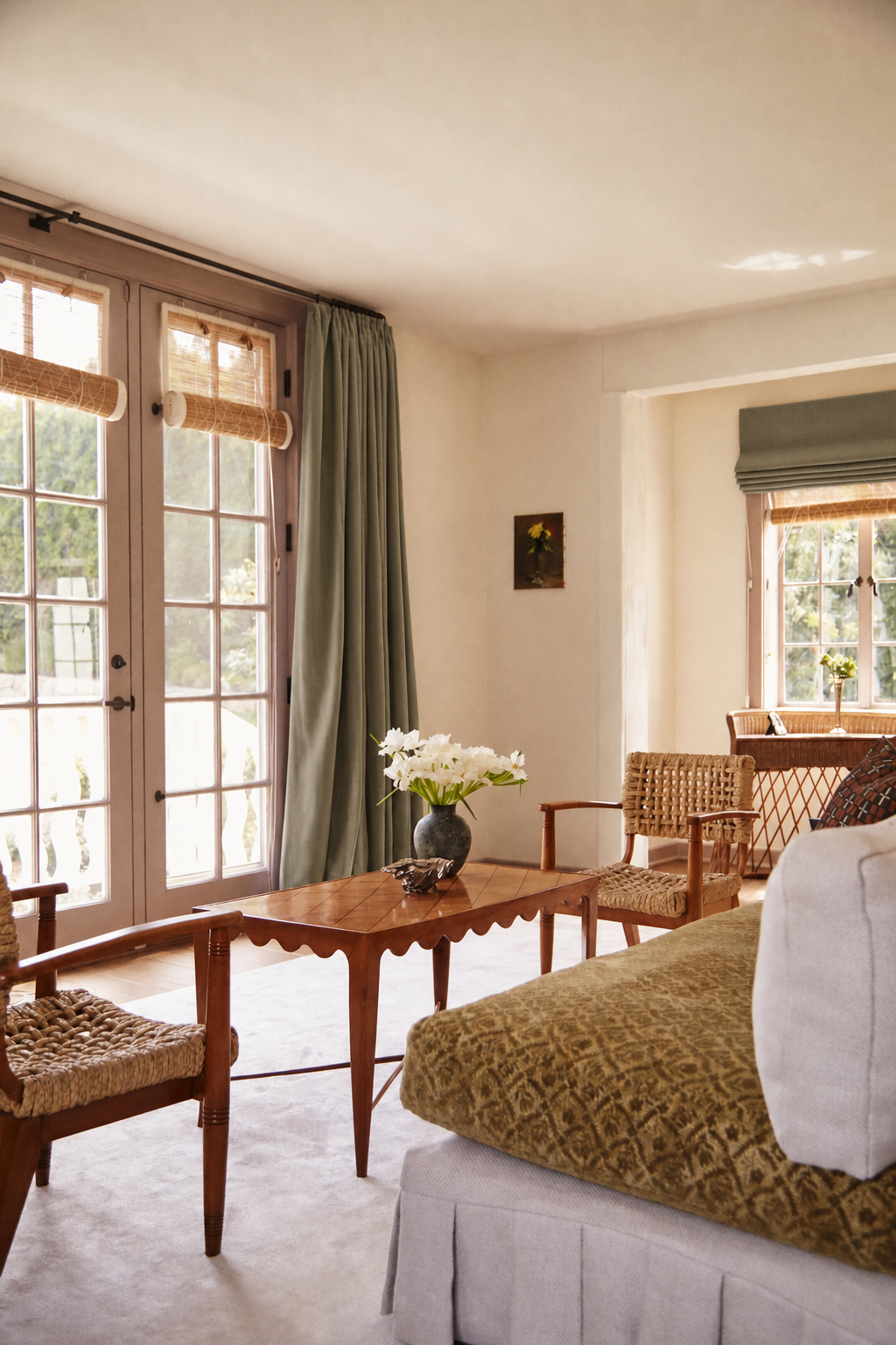 Artichoke cotton velvet curtains in an interior designed by Mike Moser