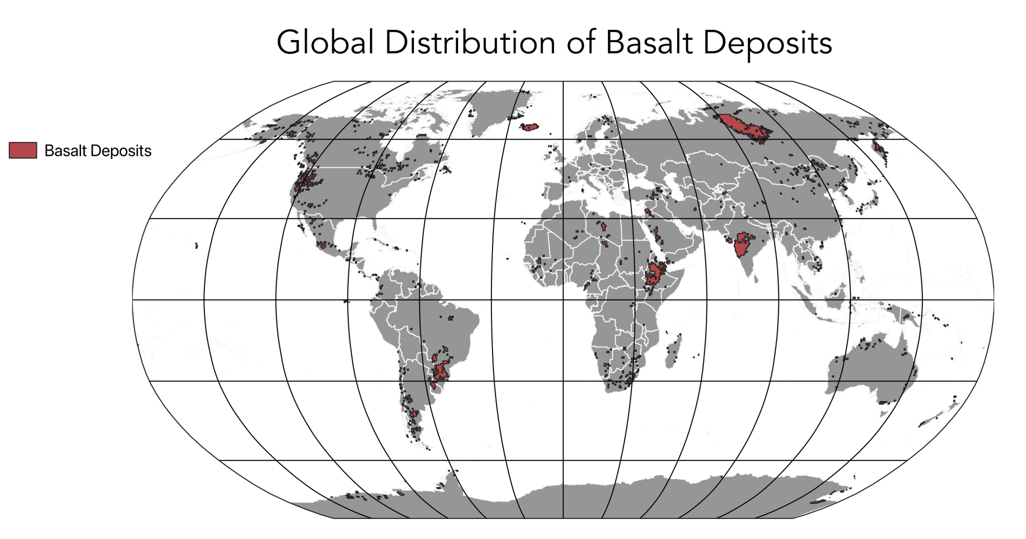 Map of basalt deposits across the globe