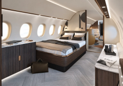 Falcon 10X interior visualisation: private bedroom and integrated cabinetry.