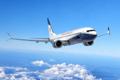 BBJ 737 MAX exterior visualisation above the clouds.