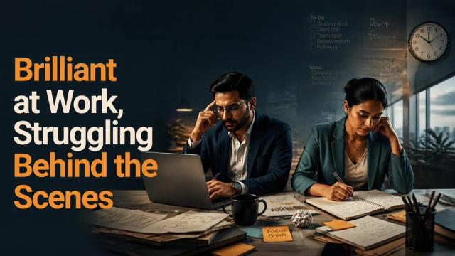 South Asian male and female working at the office with ADHD.