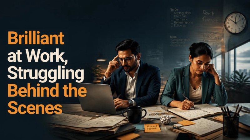 South Asian male and female working at the office with ADHD.