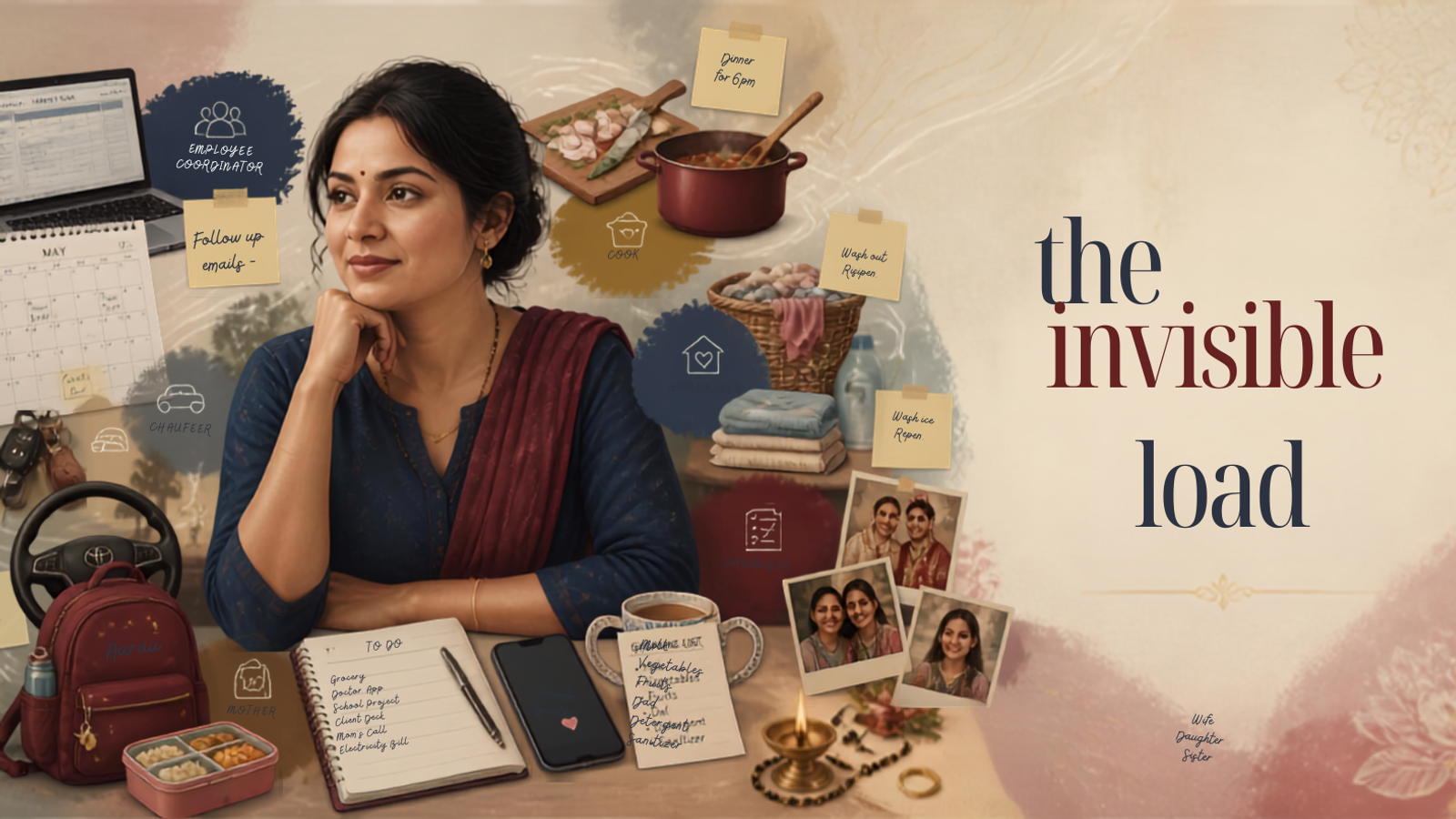 South Asian women sitting and thinking about all the things in head.