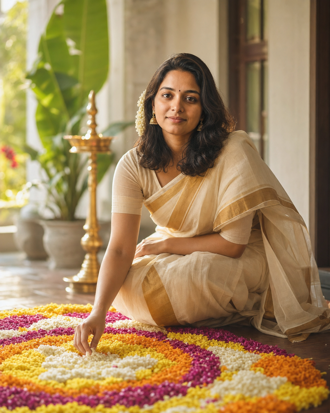 Pookalam Morning: Onam Portrait
