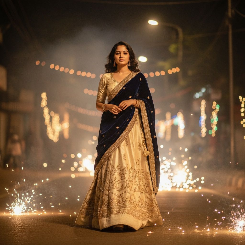 Stylish Young Indian Woman on Diwali Night