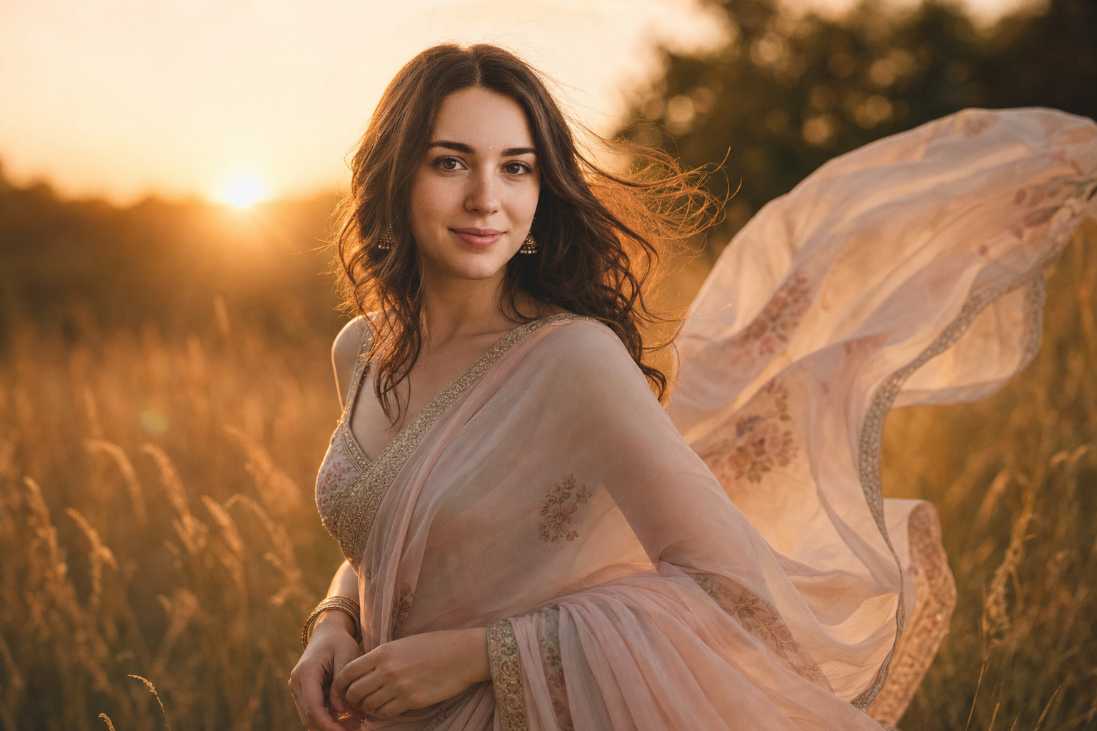 Chiffon Saree Cinematic Portrait