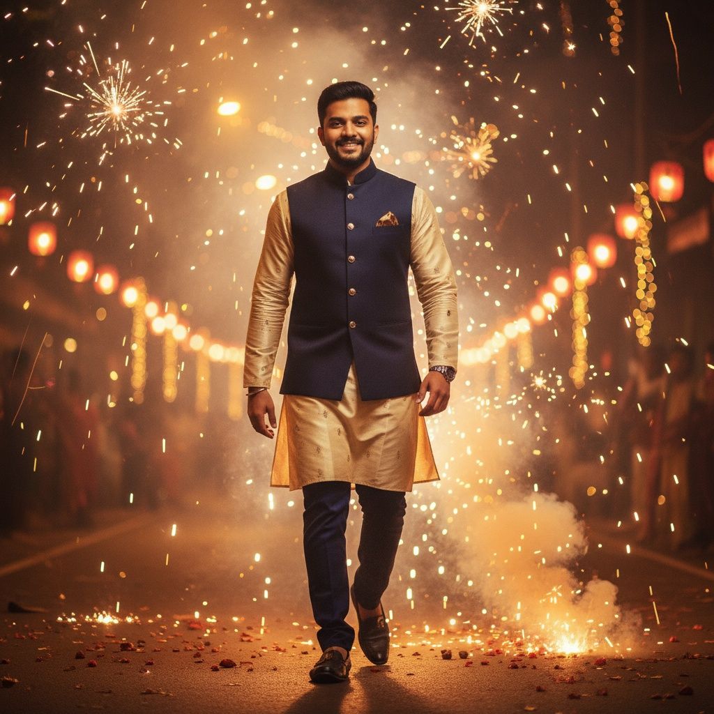 Diwali Portrait of a Stylish Young Indian Man