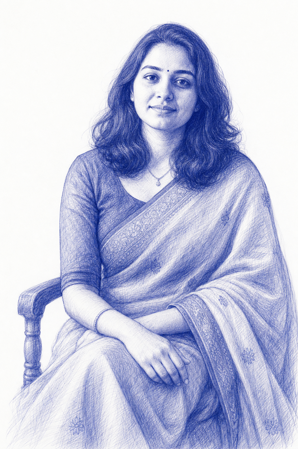Blue Ballpoint Saree Portrait