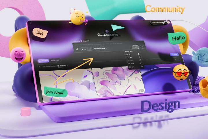 Tablet displaying creative software with abstract shapes.