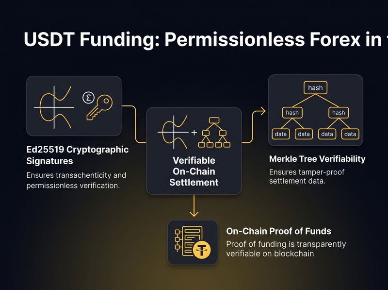 A cryptographic-themed visual. It could show an abstract representation of an Ed25519 signature curve or a Merkle tree structure in the brand's yellow and navy colors, with the text 'Verifiable On-Chain Settlement' integrated into the design.
