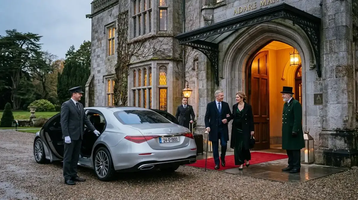 Luxury chauffeur service delivering guests to a 5-star Irish castle.