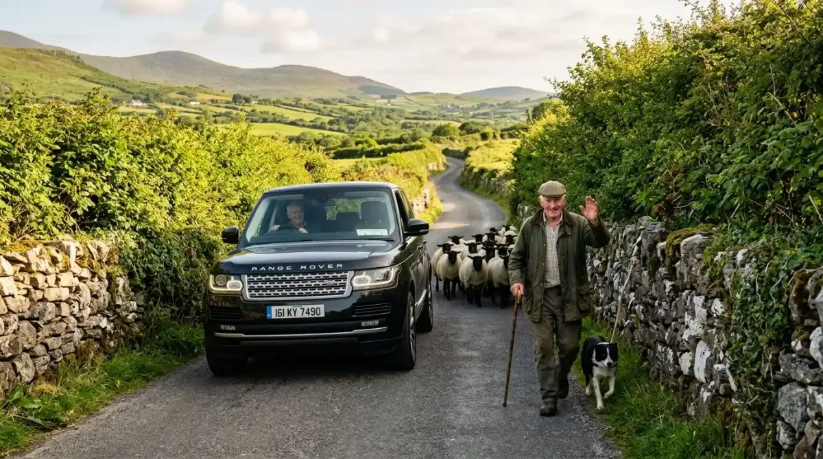 Navigating a narrow Irish boreen on a luxury self-drive tour.