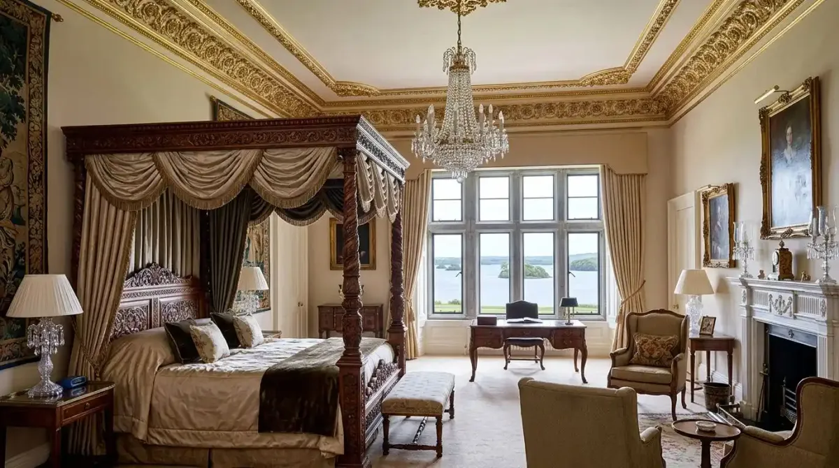 The opulent Stateroom suite at Ashford Castle, a highlight of luxury Ireland tours.