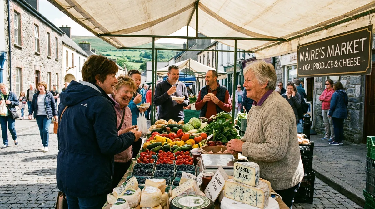 Vibrant local Irish farmer's market stall with fresh produce.