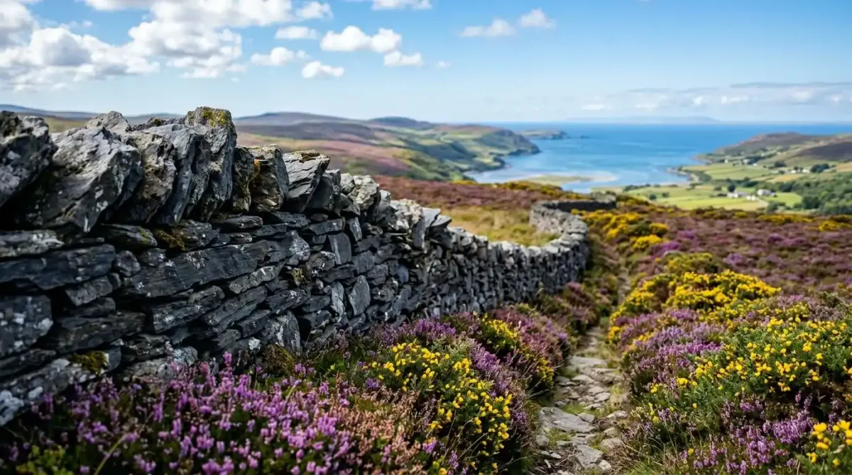Traditional drystone wall construction details discovered along a remote walking trail in rural Ireland.
