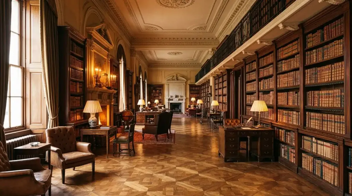 The meticulously restored 80-foot Regency library at Ballyfin Demesne.