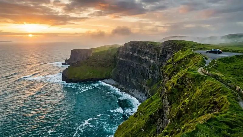 The majestic Cliffs of Moher at sunrise, a highlight of a 7-day Wild Atlantic Way itinerary.