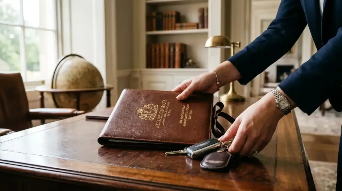 A personalized family travel itinerary and premium keys organized by a luxury concierge service.